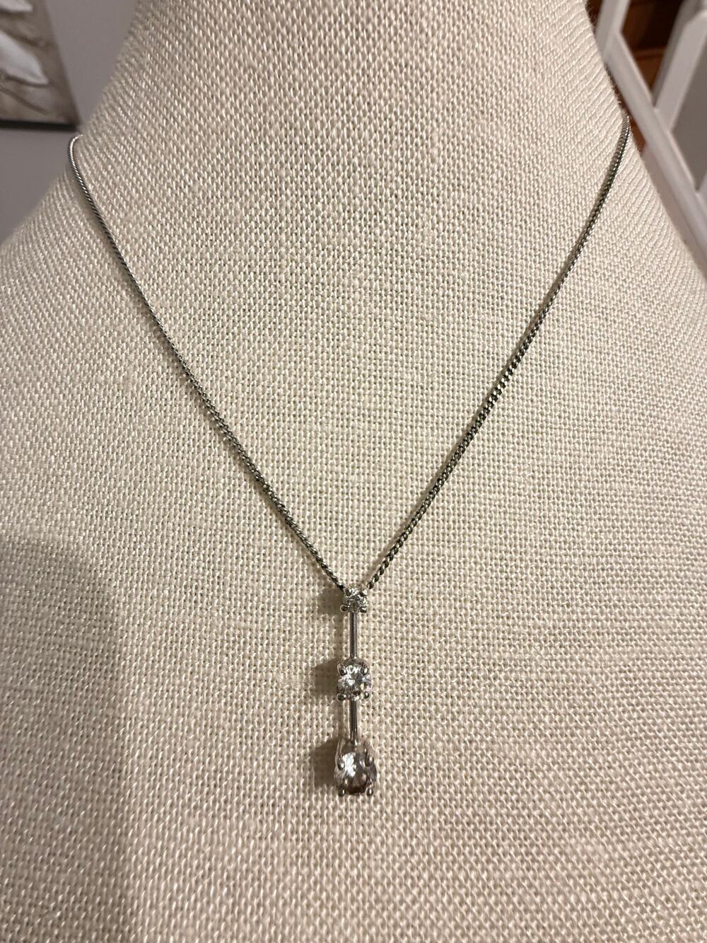 Vintage Monet Silver Tone Triple Stone Necklace 16”